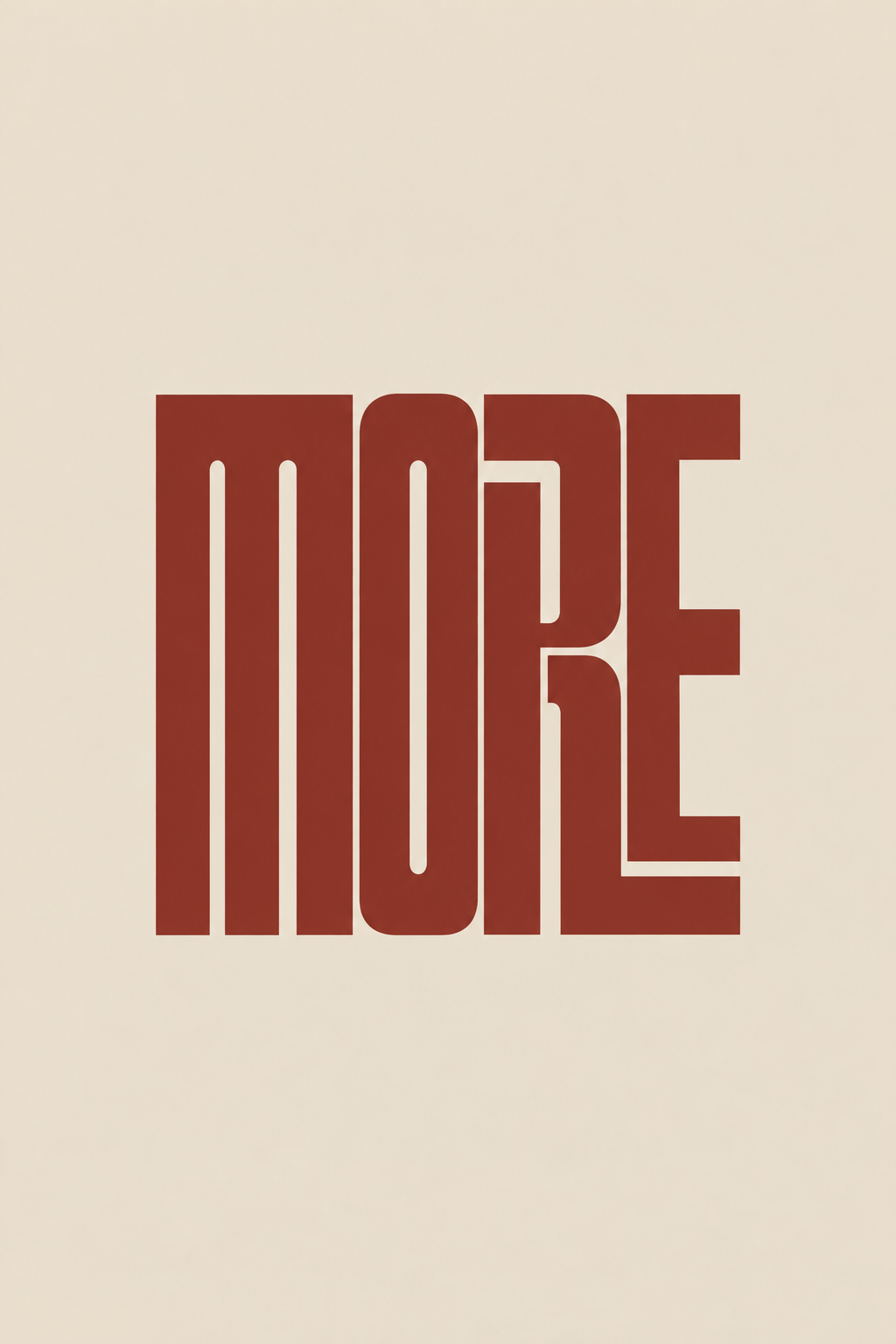 The word MORE in tall, interlocking rust-red letters on a cream background, full artwork